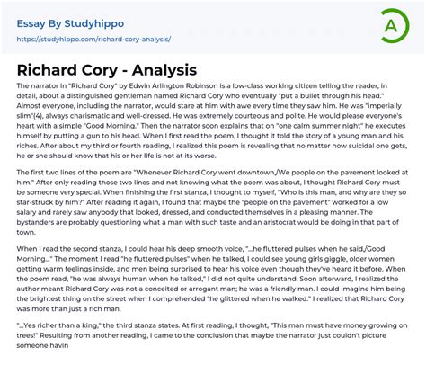 Richard Cory – Analysis Essay Example | StudyHippo.com