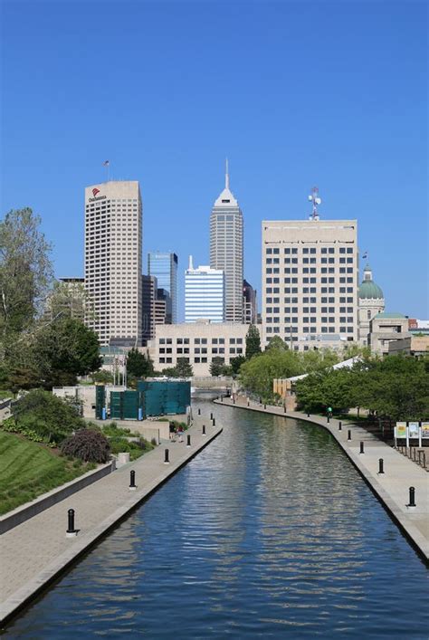 Indy Canal Walk and Skyline of Downtown Editorial Stock Image - Image of architecture, buildings ...