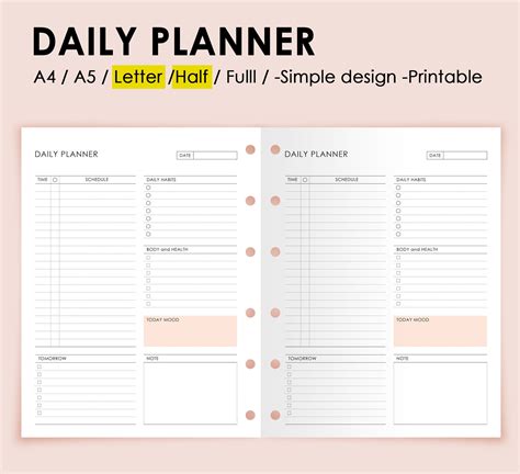 Daily Printable Digital Planner, Various Size, Undated PDF File, Self ...