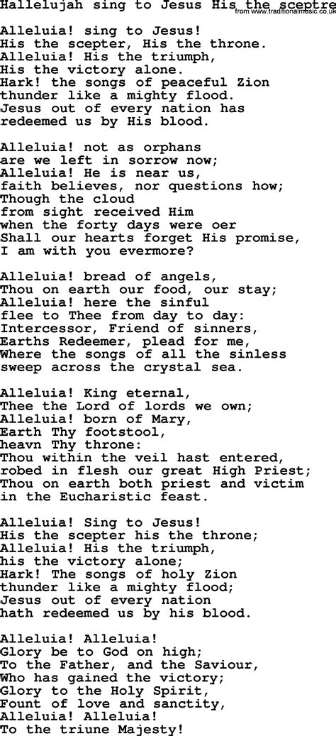 Presbyterian Hymn: Hallelujah Sing To Jesus - lyrics, and PDF