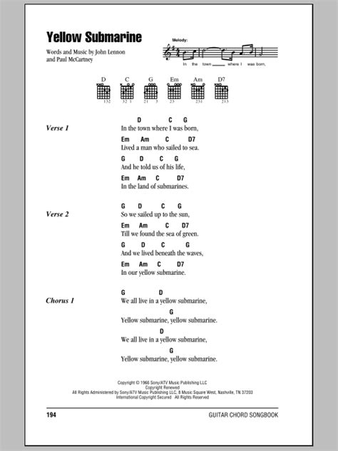 Yellow Submarine by The Beatles - Guitar Chords/Lyrics - Guitar Instructor