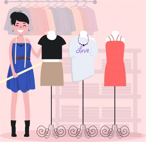 Fashion Designer Job Background Female Clothes Display Colored Cartoon-vector Cartoon-free ...