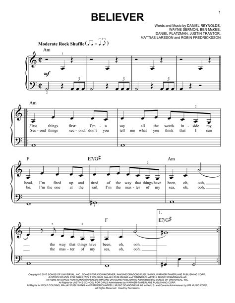 Believer par Imagine Dragons Partitions pour Piano très Facile sur Sheet Music Direct