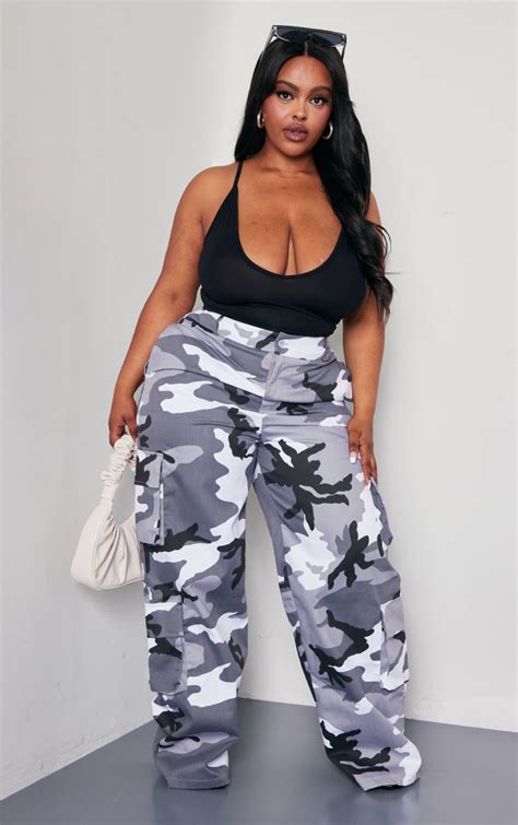 Plus Light Grey Camo Cargo Pants | PrettyLittleThing AUS