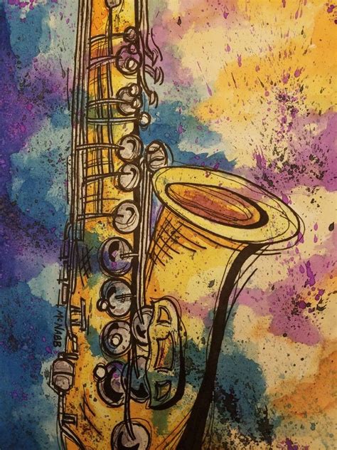 Abstract Jazz Saxophone wstercolor painting by McNabb. Music, instrument, whimsical,. New ...