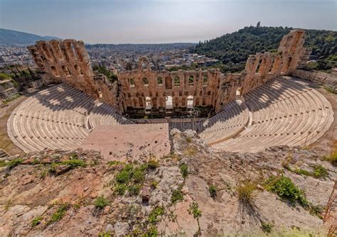 Herodion Ancient Open Theater Under Acropolis and Athens Panoramic View ...