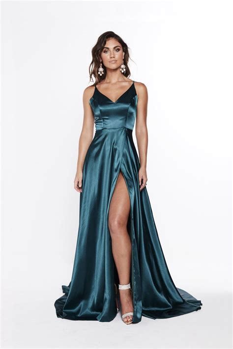 A&N Luxe Lucia Satin Gown - Teal | Satin gown, Dresses, Evening dresses