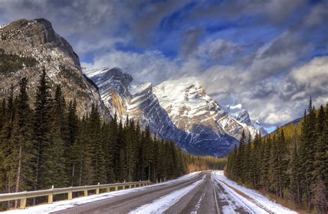 Download Snow Winter Forest Tree Mountain Man Made Road HD Wallpaper