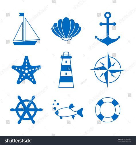 Sea Symbols Icons: เวกเตอร์สต็อก (ปลอดค่าลิขสิทธิ์) 579871633 ...