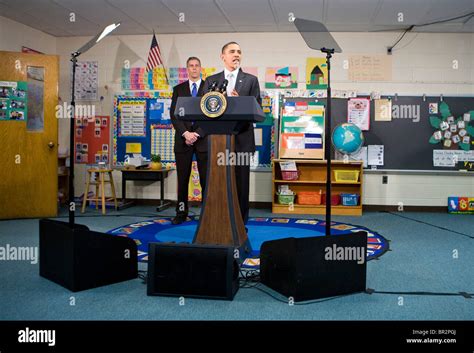 President Barack Obama visits Graham Road Elementary School Stock Photo ...