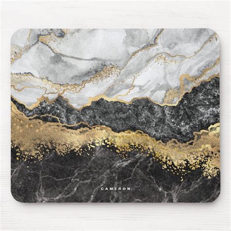 Black and White Marble Gold Foil Monogram Mouse Pad | Zazzle