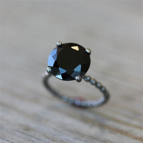 Black Spinel Ring Sterling Silver Cocktail Ring Non Diamond - Etsy