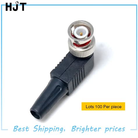 100pcs/lot CCTV RG59 BNC male solderless right angle connector BNC Male Right Angle Coaxial ...