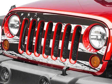 Jeep Wrangler Distressed Black and White American Flag Grille Decal (07-18 Jeep Wrangler JK)