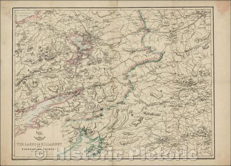 Historic Map - The Lakes of Killarney and Surrounding Country, 1863, E ...