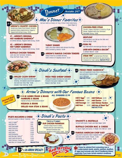 Menu at Red Arrow Diner restaurant, Nashua