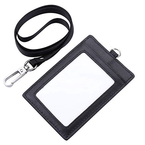 Genuine Leather 2-Sided ID Badge Holder with Lanyard, Card Holder Wallet(Black) - Walmart.com ...