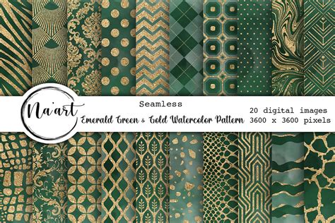 Emerald Green & Gold Watercolor Pattern Graphic by Na'Art · Creative ...