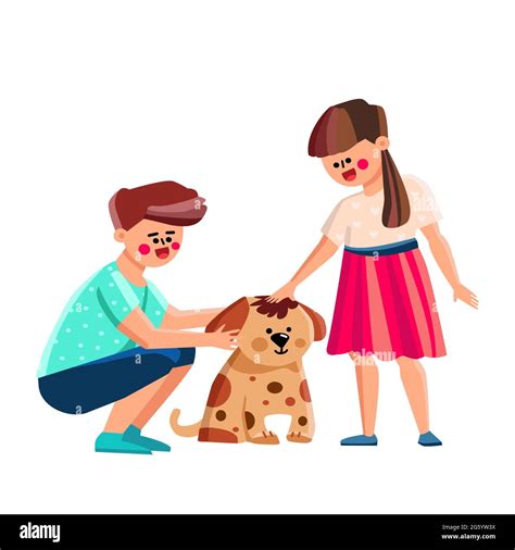 Boy And Girl Kids Petting Dog Together Vector Stock Vector Image & Art ...