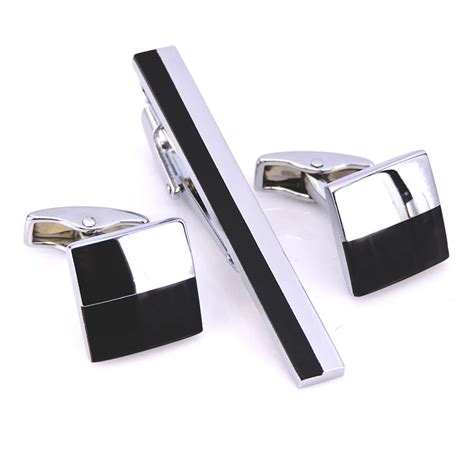 HYX Luxury Black/Silver Cufflinks Tie Clip Set French Gentleman Jewelry ...