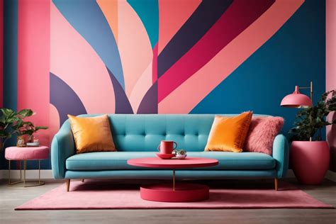 Blue Sofa And Round Pink Table Free Stock Photo - Public Domain Pictures