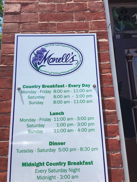 Menu at Monell's restaurant, Nashville, 6th Ave N