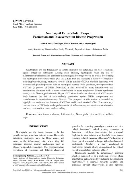 (PDF) Neutrophil Extracellular Traps: Formation and Involvement in Disease Progression