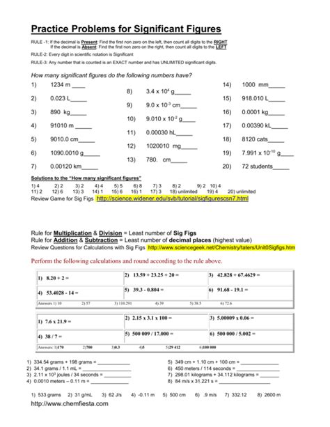 Practice problems for Sig Figs