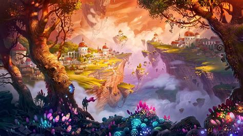 Seventh Heaven, fantasy, city, warrior, painting, magic, landscape, HD wallpaper | Peakpx