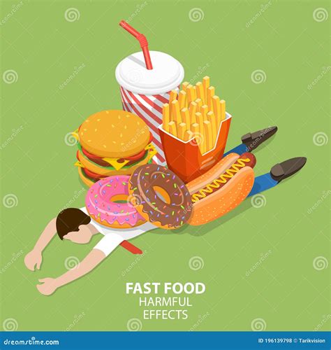 Unhealthy Nutrition Eating Risks, Fast Food Harmful Effects, Junk Food Danger. Cartoon Vector ...