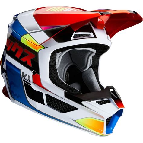 FOX RACING V1 YORR HELMET RED/BLUE | Helmet, Bike helmet, Cool dirt bikes