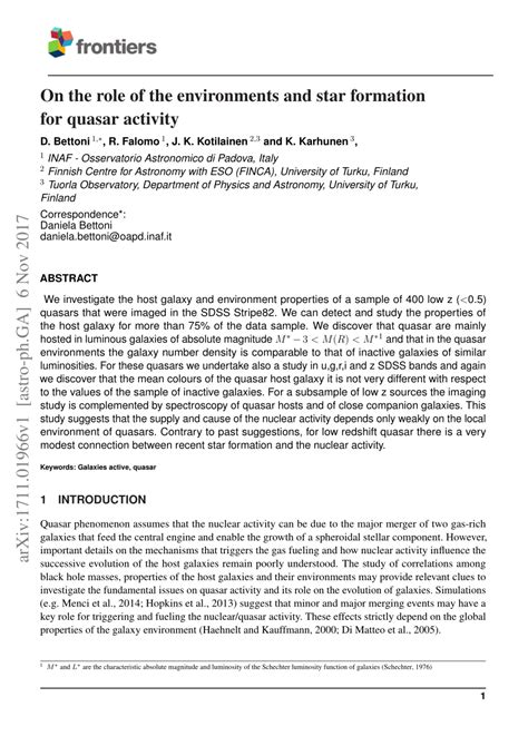 (PDF) On the Role of the Environments and Star Formation for Quasar Activity