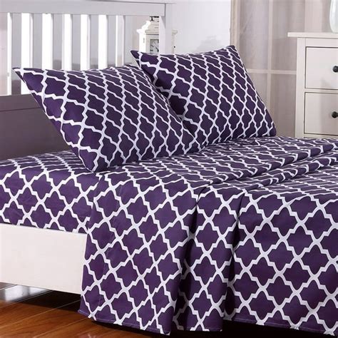 Quatrefoil Bed Sheet Set (Twin, Purple) Deep Pocket -Microfiber Bed ...