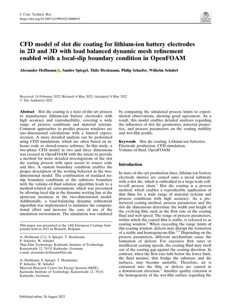 (PDF) CFD model of slot die coating for lithium-ion battery electrodes ...