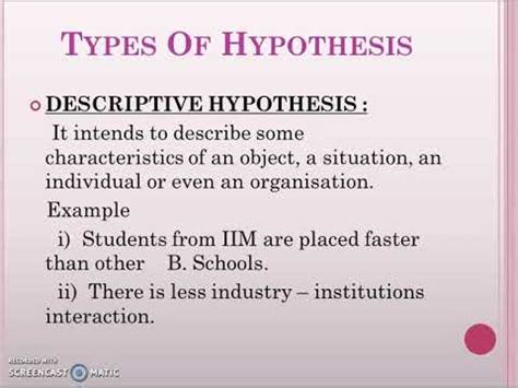 Hypothesis and types of Hypothesis - YouTube