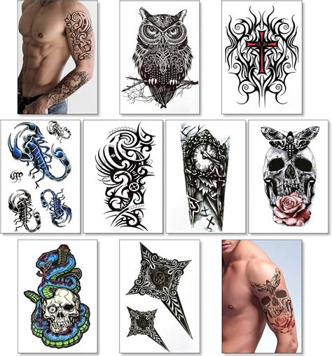 Temporary Tattoos For Men Guys Boys & Teens - Fake Half Arm Tattoos ...