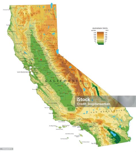 California Physical Map Stock Illustration - Download Image Now - Map ...