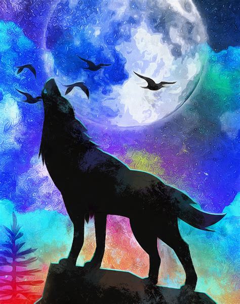 Full Moon Wolf Pack in Vibrant Forest by Mohammadreza Zeidabadi 40*50 ...