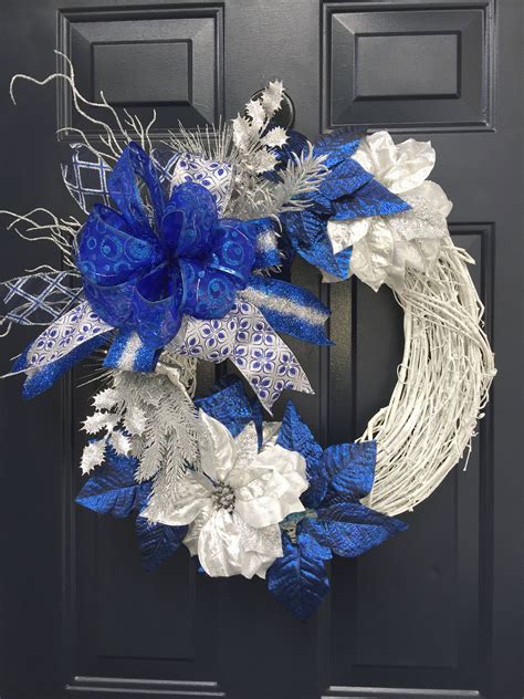 Blue Christmas Wreath For Front Door, white Christmas wreath with lig ...