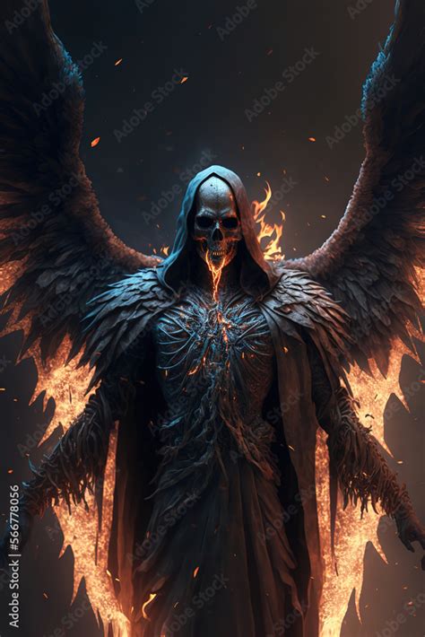 angel of death, hellfire, skeleton, fantasy character, art illustration ...