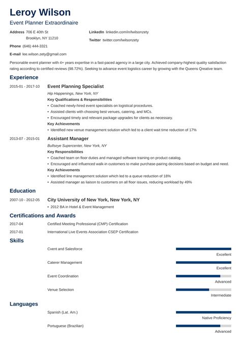 Event Planner Resume Sample & Job Description