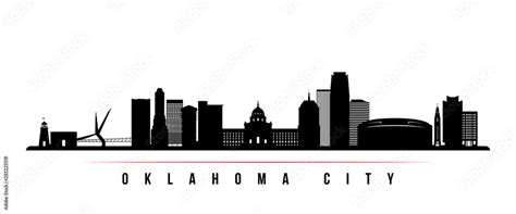 Oklahoma City skyline horizontal banner. Black and white silhouette of ...