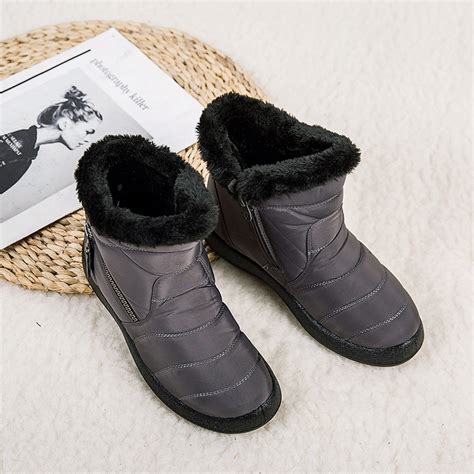 Women Waterproof Snow Boots Fur Lined Slip On Ankle Booties Zipper ...