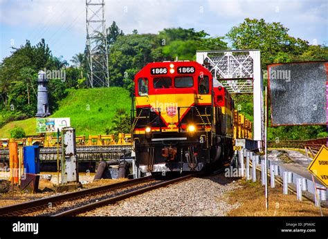 Panama canal railway train on the Gamboa Bridge traveling from Panama ...