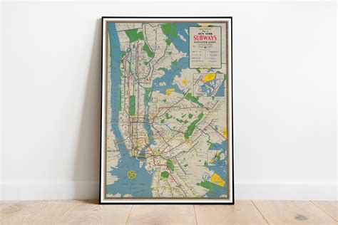 1959 NYC Subway Map Vintage Map of New York City Pictorial | Etsy