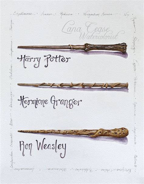 Harry Potter, Weasly, Granger wands in Watercolor - 8x10 Giclee print ...