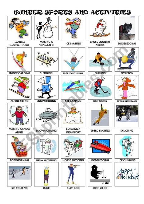 WINTER SPORTS AND ACTIVITIES-PICTIONARY - ESL worksheet by forestia ...