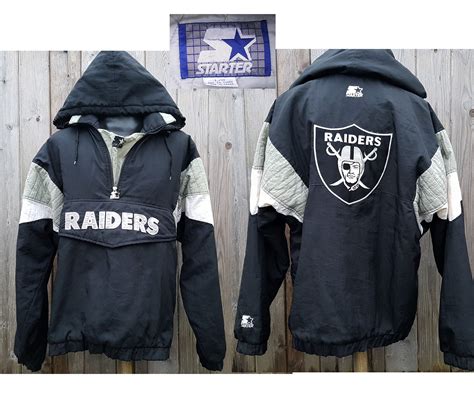 Vintage Oakland RAIDERS STARTER Pullover Hooded Jacket Official NFL Insulated Coat Size L ...