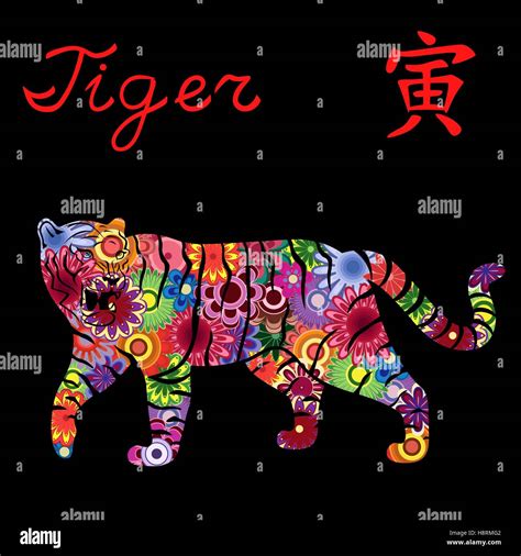 Chinese Zodiac Sign Tiger, Fixed Element Wood, symbol of New Year on ...