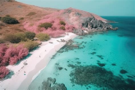 Premium AI Image | Aerial view of beautiful pink beach komodo national park indones with pink ...